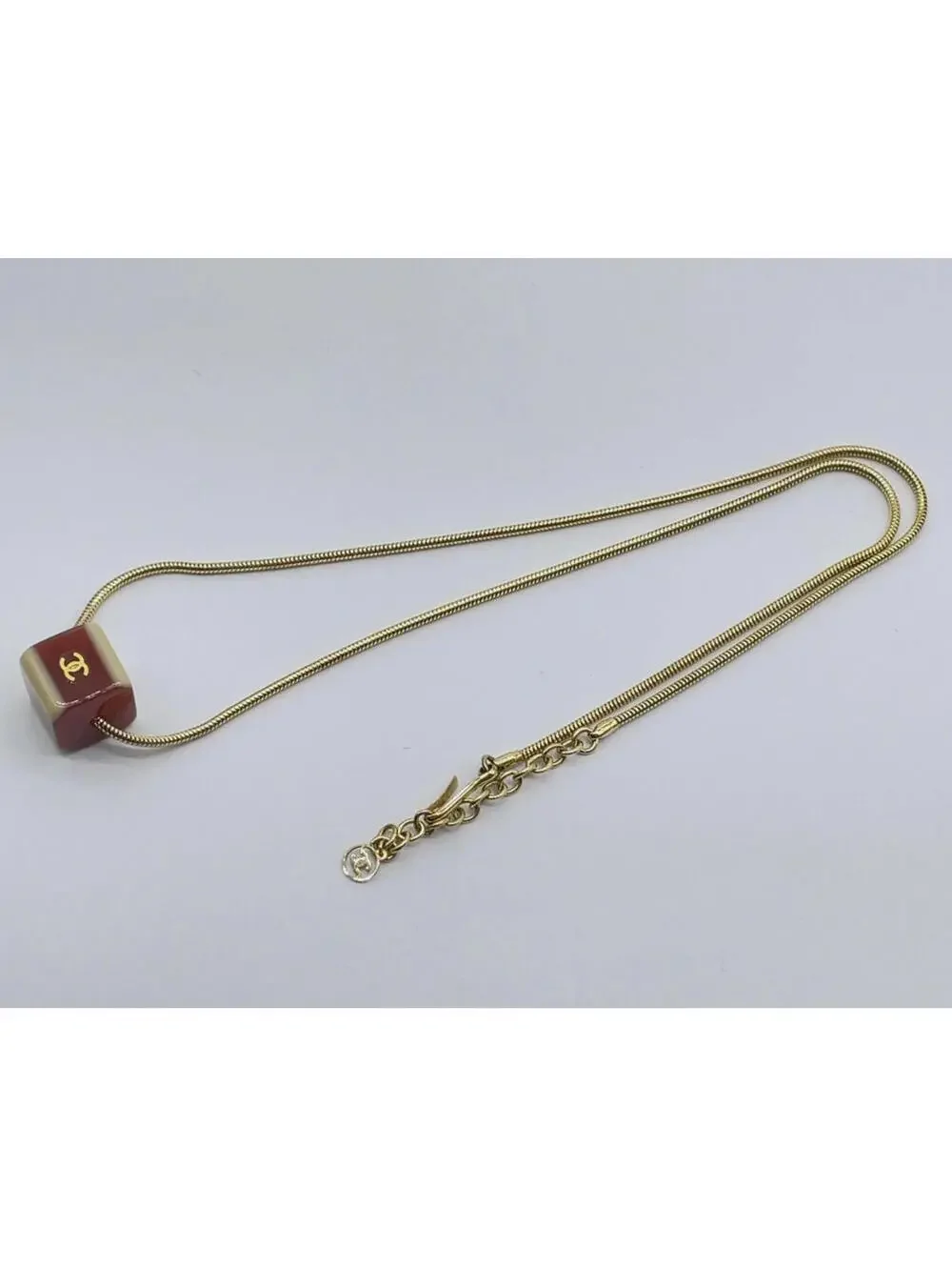 Authentic CHANEL Red Cube Necklace With Box Coco Mark Gold Logo